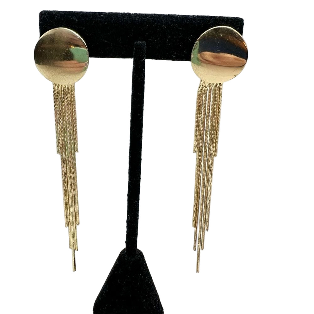 🍭6/$30 Gold Medallion Metal Tassel Chain Fringe Post Earrings